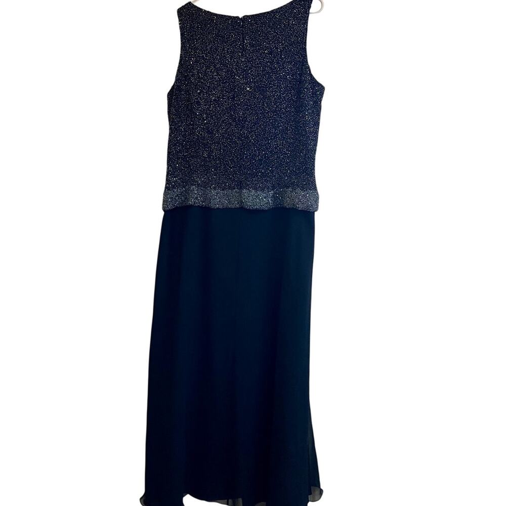 Chadwick’s‎ 18W Beaded Sleeveless Formal Gown – Navy Sparkle Top Chiffon Skirt